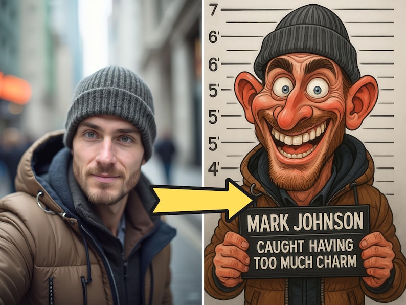 🎨😜 Custom Funny Mugshot Caricature Portraits