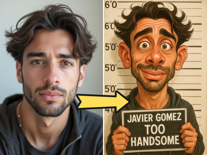 🎨😜 Custom Funny Mugshot Caricature Portraits